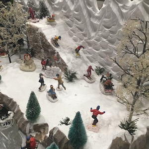 Christmas village display platform w/ski slope, sled hill and mountain fits Lemax dept 56 Dickens North Pole collection well