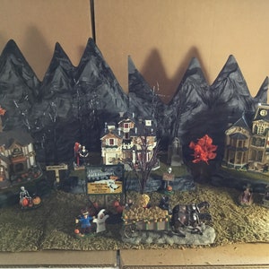 Halloween village display platforms , set of 3 ….great  for Lemax Spooky town , Dept 56 Halloween collections