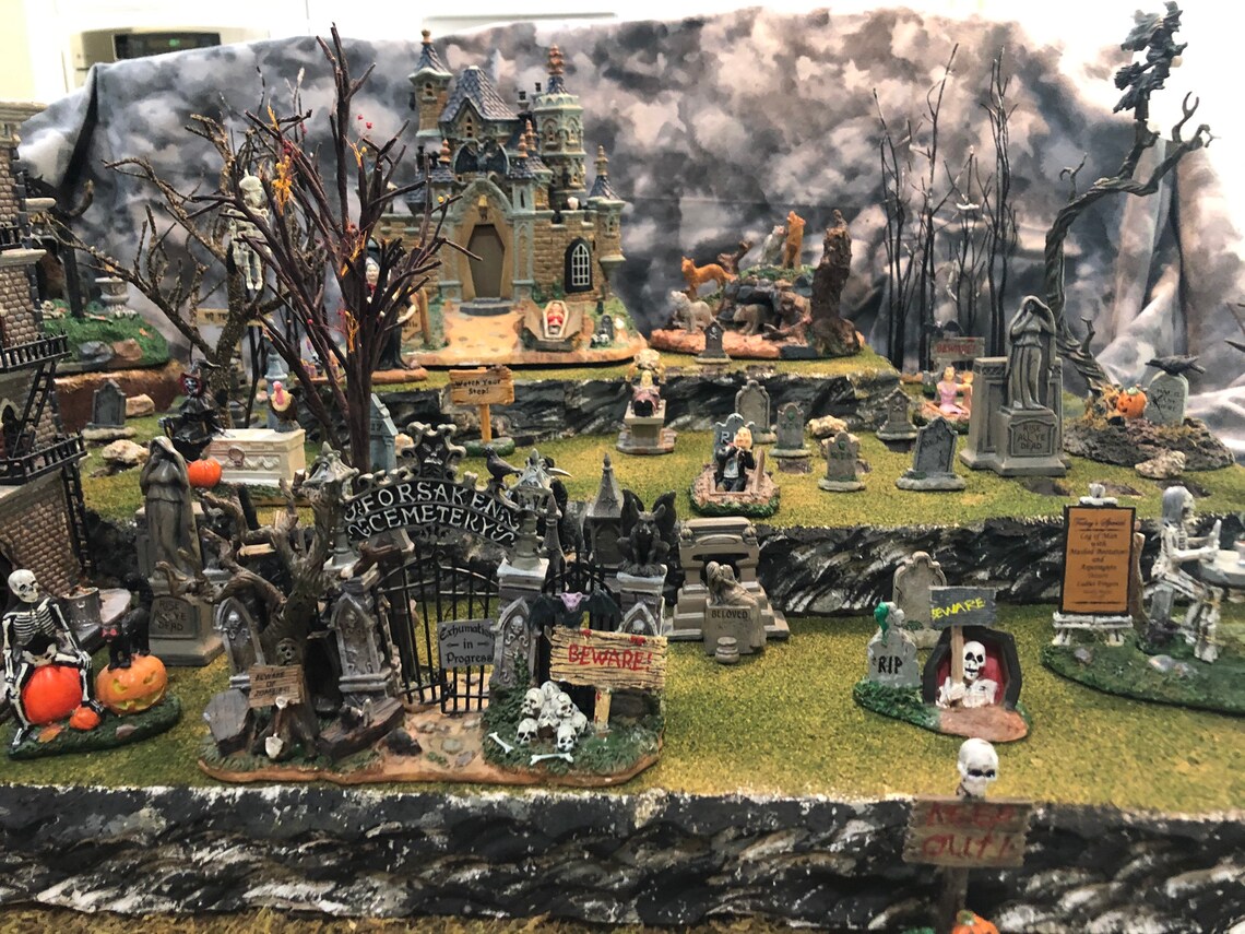 Halloween village display platform large cemetery/ graveyard Etsy
