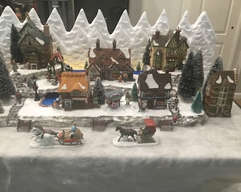 christmas village display platform with creek and pond ; great  for Lemax Dept 56 dickens New England north pole collections