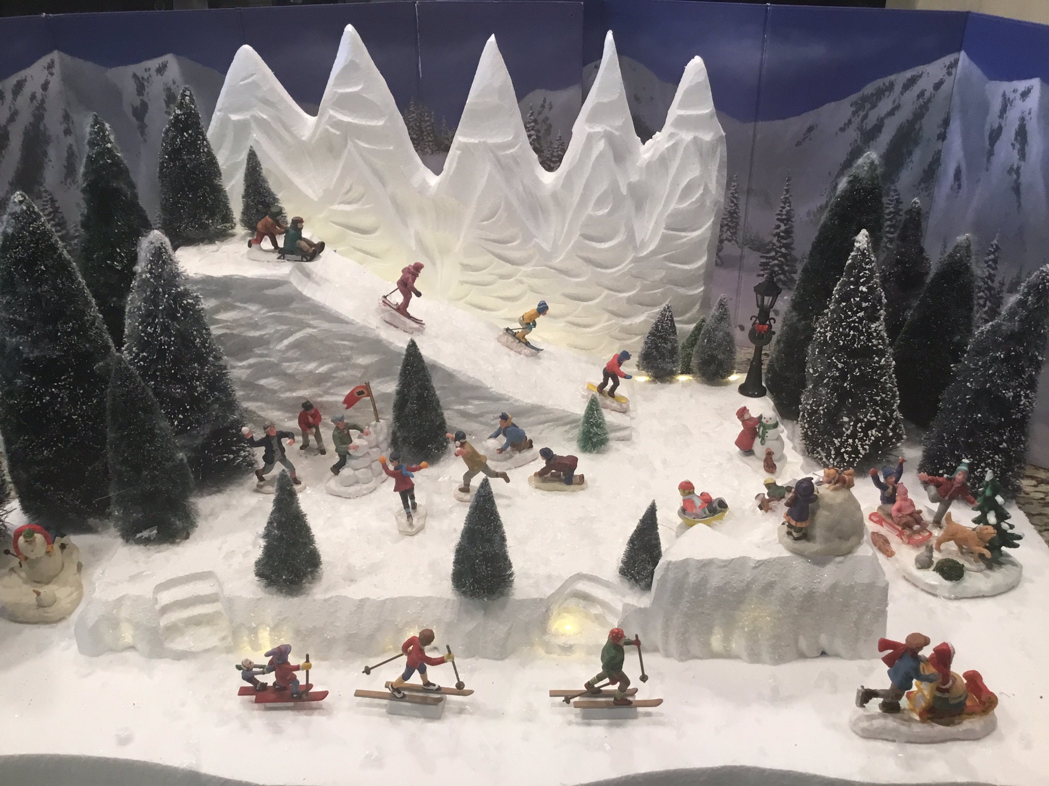 Christmas Village Display Platform W/ski Slope, Sled Hill