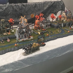 halloween village display platform w water fall and  creek fits well lemax spooky town and Dept 56 Halloween collection