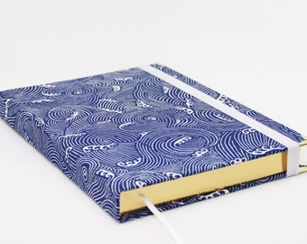 Sketchbook, notebook, diary, blue waves, A5, gold-edged, scribble book, guest book, blank book, Book-Marie, golden pages