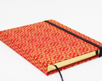 Sketchbook, notebook, diary, ornament, red/gold, A5, gilt edges, guestbook, blank book, Book-Marie, golden pages
