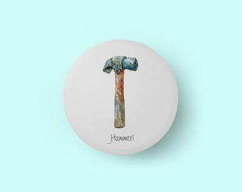 Aimant rond 55 mm Marteau * Aimant pour réfrigérateur - Bureau - Tableau magnétique - Tableau blanc - Paperboard - Aimant humoristique - Collègue - Cadeau - Travail