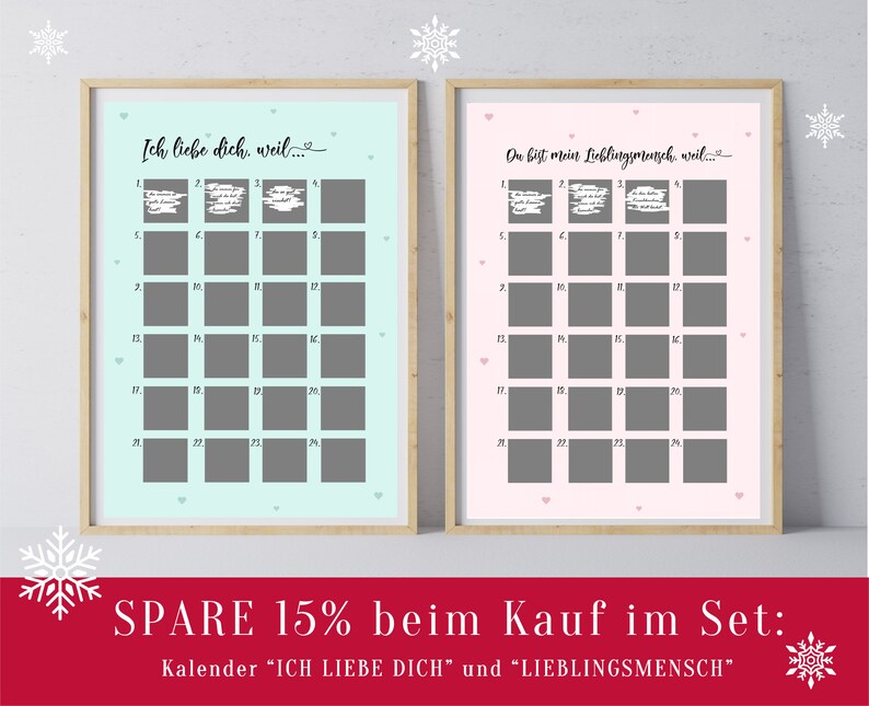 Adventskalender zum Rubbeln Ich liebe dich weil Etsy