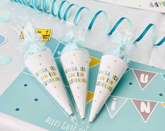 DIY mini school cones as decoration for school enrolment, guest gift for children