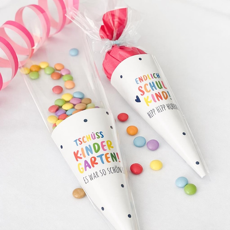 Mini coni scolastici fai da te: regalo di addio per l'asilo, decorazione per il primo giorno di scuola, creazione di piccoli coni scolastici, bomboniere per il primo giorno di scuola immagine 2