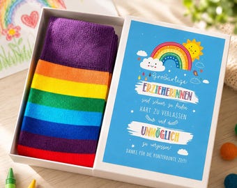Regalo di commiato per la maestra d'asilo: calzini arcobaleno con confezione regalo, per dire grazie alla fine dell'asilo, regalo per l'inizio della scuola.