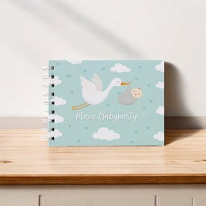 Moja Księga Gości na Baby Shower Prezent na Baby Shower | Księga pamiątkowa na przyjęcie z motywem bociana | Prezent dla kobiet w ciąży | Dekoracja na baby shower