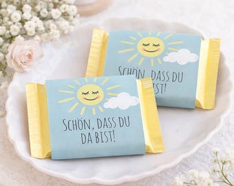 Czekoladowe papierki jako upominki na imprezę | Chrzciny, Komunia, Bierzmowanie, Ślub, Pierwszy dzień szkoły | Słodki pomysł na prezent | Słońce