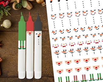 Tattoo foil SNOWMAN faces for candles / ceramics DIN A4