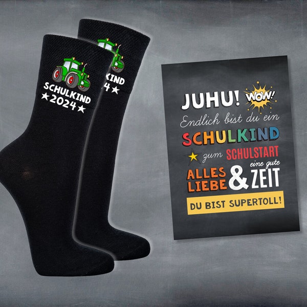 EINSCHULUNG Schulkind Socken GESCHENK für die Schultüte Traktor