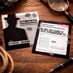 Detektiv Einladung Kindergeburtstag mit Rubbelsticker | Geburtstagseinladung Schnitzeljagd | 10er Set