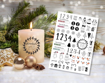 Feuille de tatouage de Noël - ADVENT NUMBERS - pour bougies / céramique DIN A4