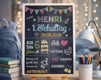 Gepersonaliseerde poster voor de start van het schooljaar | Mijlpaalbord voor de start van het schooljaar | Cadeau voor de start van het schooljaar | Kleurrijke poster voor schoolkinderen
