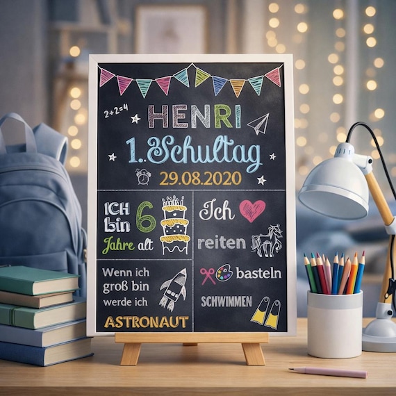 Einschulungstafel personalisiert | Meilensteintafel Schulanfang | Geschenk zur Einschulung | Poster Schulkind bunt