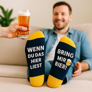 Chaussettes amusantes « Si vous lisez ceci, apportez-moi de la bière ! » – Cadeau de fête des pères pour papa – Cadeau pour homme – Chaussettes amusantes pour hommes
