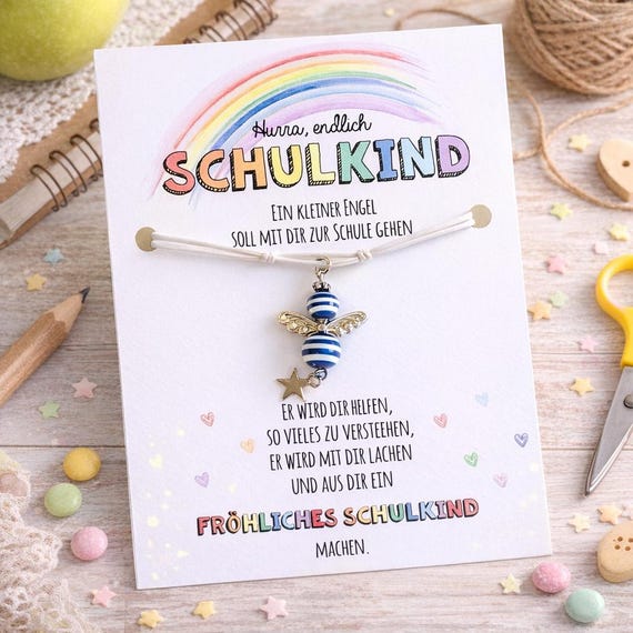 Regalo per il ritorno a scuola: Angelo custode | Cono scolastico incoraggiante | Portafortuna per l'inizio della scuola | Collana e biglietto con angelo - Italia