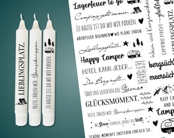 Kerzen Tattoofolie - CAMPING Verschenken - für Kerzen / Keramik DIN A4