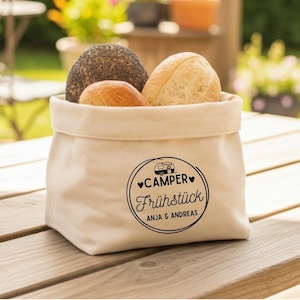 Personalisierter Camping Brötchenkorb • Camper Frühstück Korb mit Namen • für Camper • Geschenk für Wohnmobil • Brotkorb personalisiert