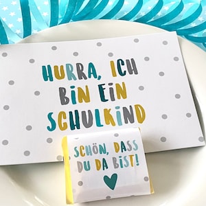 Gästekarte zur Einschulung Hurra ich bin ein Schulkind Türkis