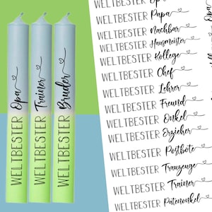 Candle tattoo foil - WORLD&#39;S BEST - sayings to give away - for candles / ceramic DIN A4