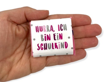 Deko für die  Einschulungsparty "Hurra, ich bin ein Schulkind" Schokobanderolen Rosa