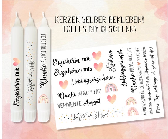 Kerzensticker Erzieherin auf Wasserschiebefolie Geschenk Abschied Weihnachten Geburtstag A5 Bogen