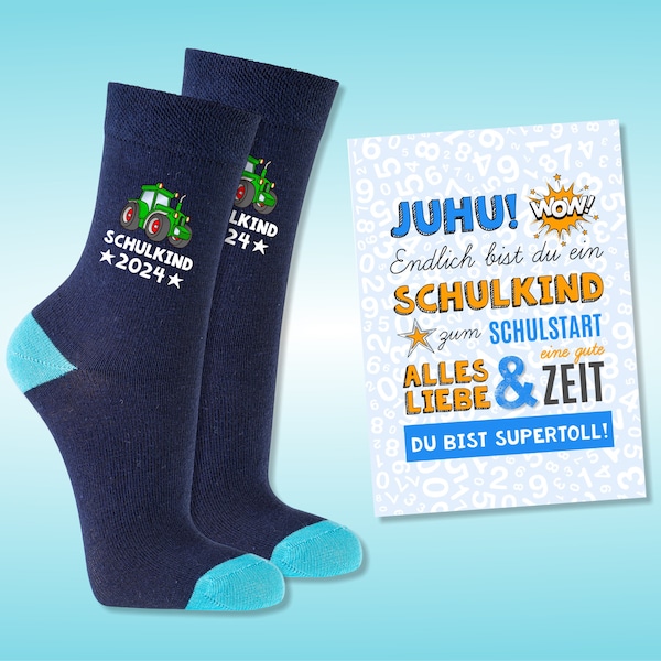 EINSCHULUNG Schulkind Socken GESCHENK für die Schultüte Traktor