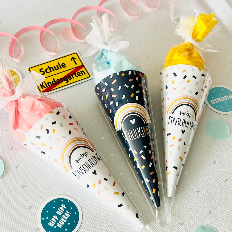 DIY mini school cones as decoration for starting school, guest gift gift for children confetti rainbow