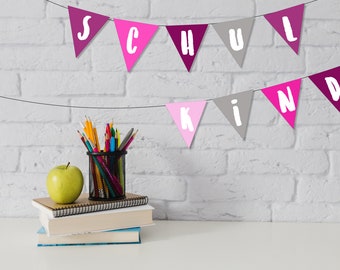 Ghirlanda decorativa fai da te “bambino in età scolare” per iniziare la scuola rosa