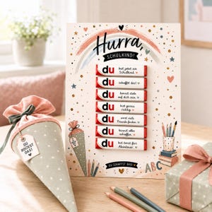 Utskrivbar skolstartspresent | 14 chokladpåsar | Första skoldagens present till skolbarn | Direkt PDF-nedladdning Duplo