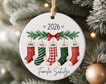 Personalized Christmas ornament for families with names, made of acrylic | Ornament with 2-8 Christmas stockings | Christmas tree decoration 2026