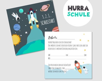 Invitation cards for school enrolment Hurray I am a schoolchild Astronaut ABC