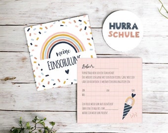 Invitation cards for school enrollment Hurray I'm a school child rainbow confetti