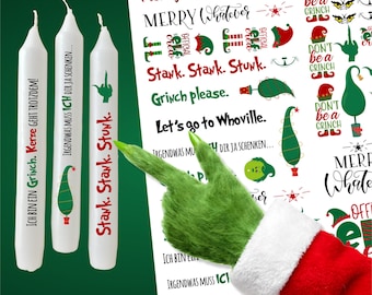 CHRISTMAS Muffle tattoo foil Grinch ADVENT for candles / ceramic DIN A4
