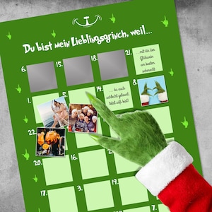 Advent calendar to scratch off &quot;GRINCH&quot; A3 Christmas calendar sayings affirmation