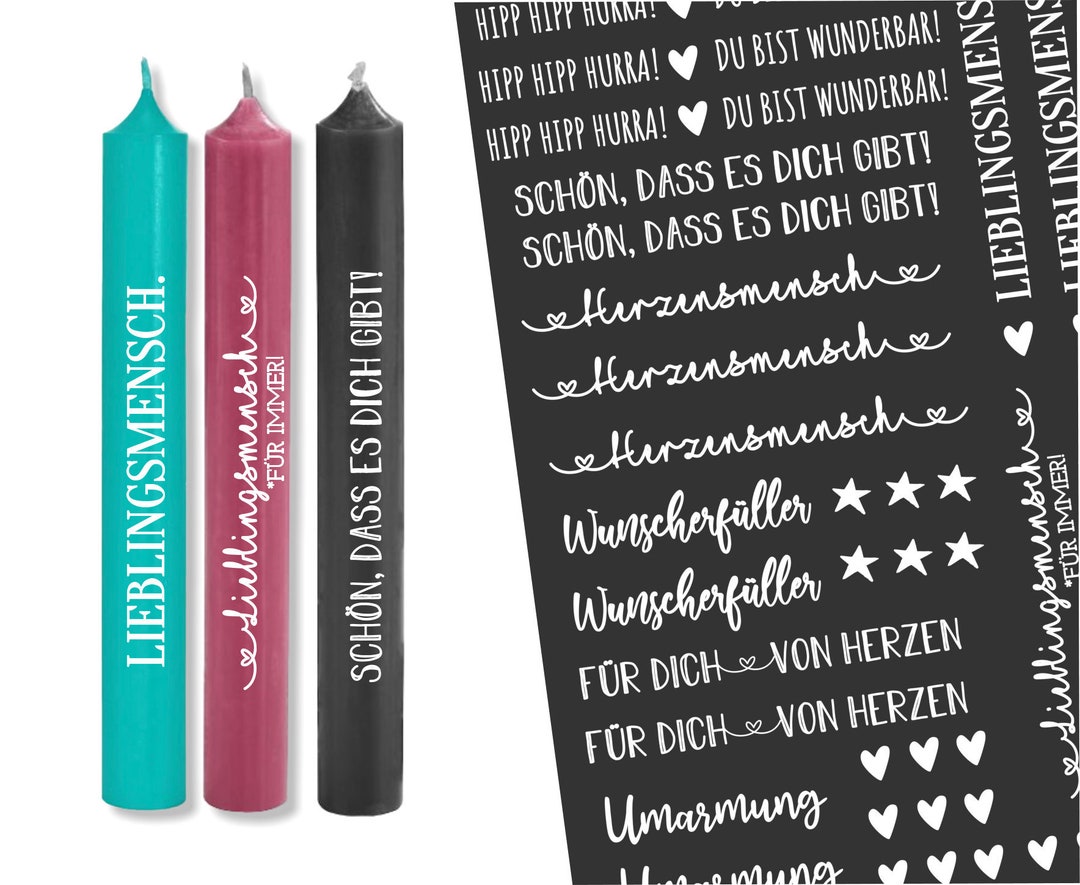Weiße Kerzen Tattoofolie LIEBLINGSMENSCH Sprüche zum Verschenken für