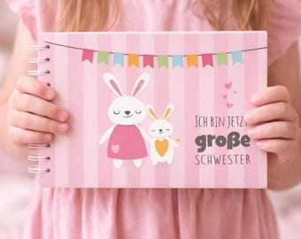 Herinneringsalbum "Ik ben nu een grote zus" – Boek voor broertjes en zusjes om in te vullen en foto's in te plakken – Cadeau voor een pasgeborene