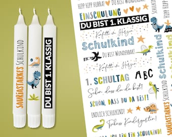 EINSCHULUNG Tattoofolie - SCHULKIND - für Kerzen / Keramik Dinos