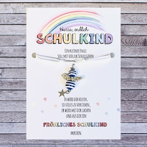 Schulkind 2024 Einschulung Geschenk Schutzengel-Kette Schultüte Glücksbringer Mutmacher Karte Spruch erster Schultag