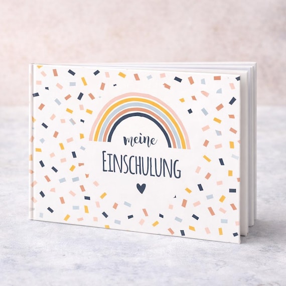 Einschulungsbuch „Mein erster Schultag“ – Eintragungsbuch Schulanfang – Regenbogen Konfetti – Erinnerungsbuch Einschulung – Geschenk Schultü