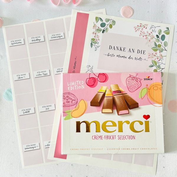 GESCHENK MUTTERTAG Aufkleber Set für Merci Schokolade | persönliches Geschenk die Liebsten | Mama