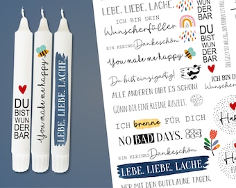 Kerzen Tattoofolie - Sprüche "Lebe.Liebe.Lache." zum Verschenken - für Kerzen / Keramik DIN A4