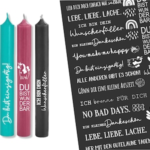White candle tattoo foil - LIVE LOVE LAUGH - sayings to give away - for candles / ceramics Din A4