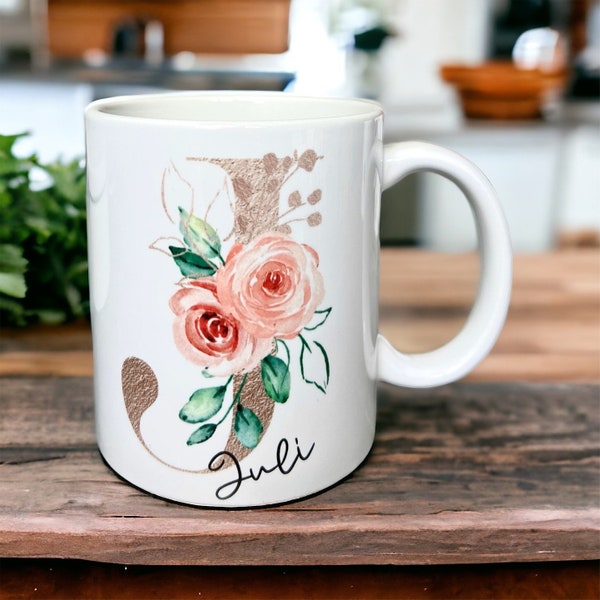 Mug with letter and name mug personalized mug with name mug with letters name mug | roses ceramic woman you gift