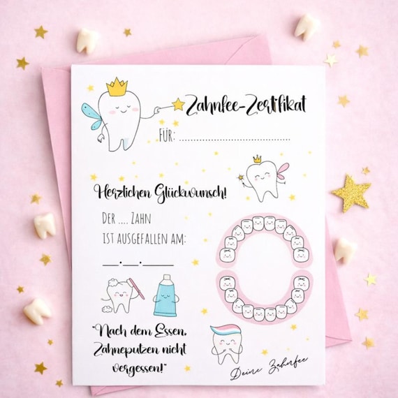 Zahnfee Zertifikat Download | Geschenk von der Zahnfee | Milchzahn Erinnerung | Digitaler Download