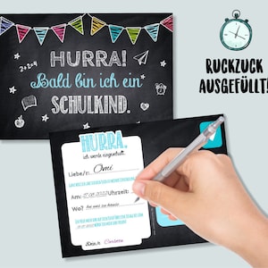 Einladungskarten zur Einschulung  Hurra bald bin ich ein Schulkind Tafeloptik Blau