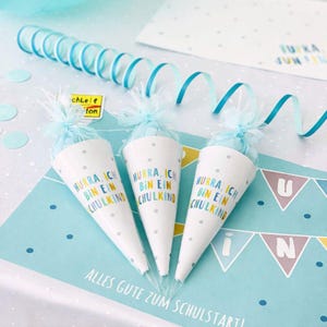 DIY Mini School Cones for the First Day of School – Table Decorations & Party Favors – Kindergarten Farewell – First Day of School Decorations Turquoise